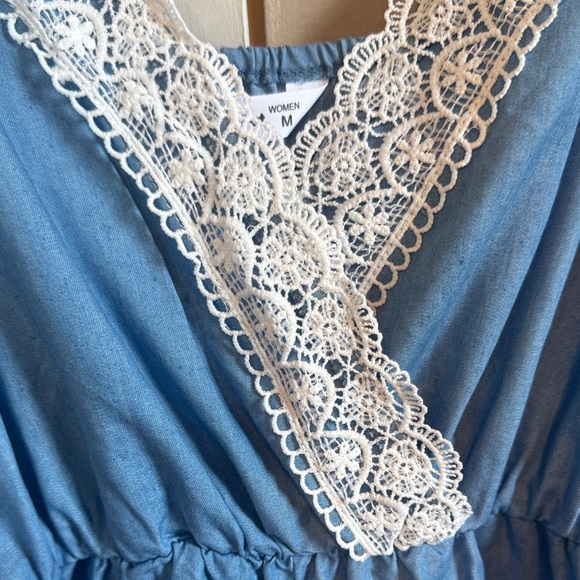 PatPat Light Blue Chambray Lace Trim Romper - Picture 5 of 5